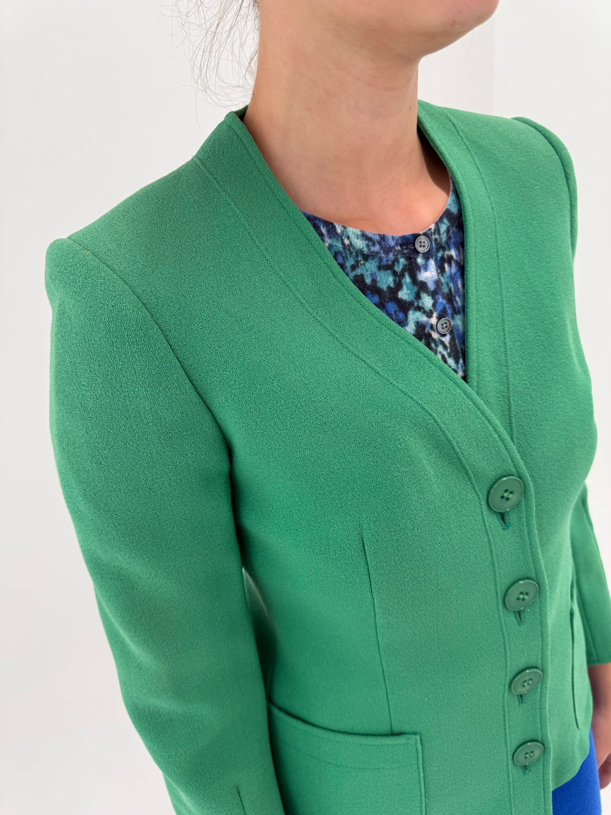 Sacou vintage Max Mara din lana extrafina emerald green cu buzunare aplicate cambrat