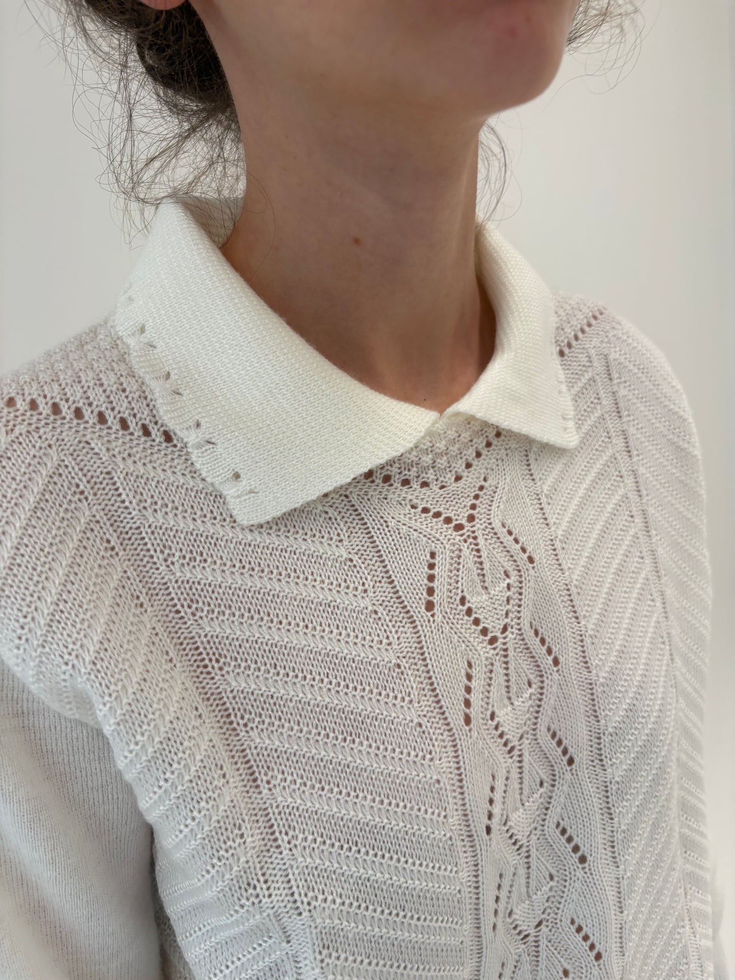 Puloveras vintage polo dantelat din mix de lana extrafina
