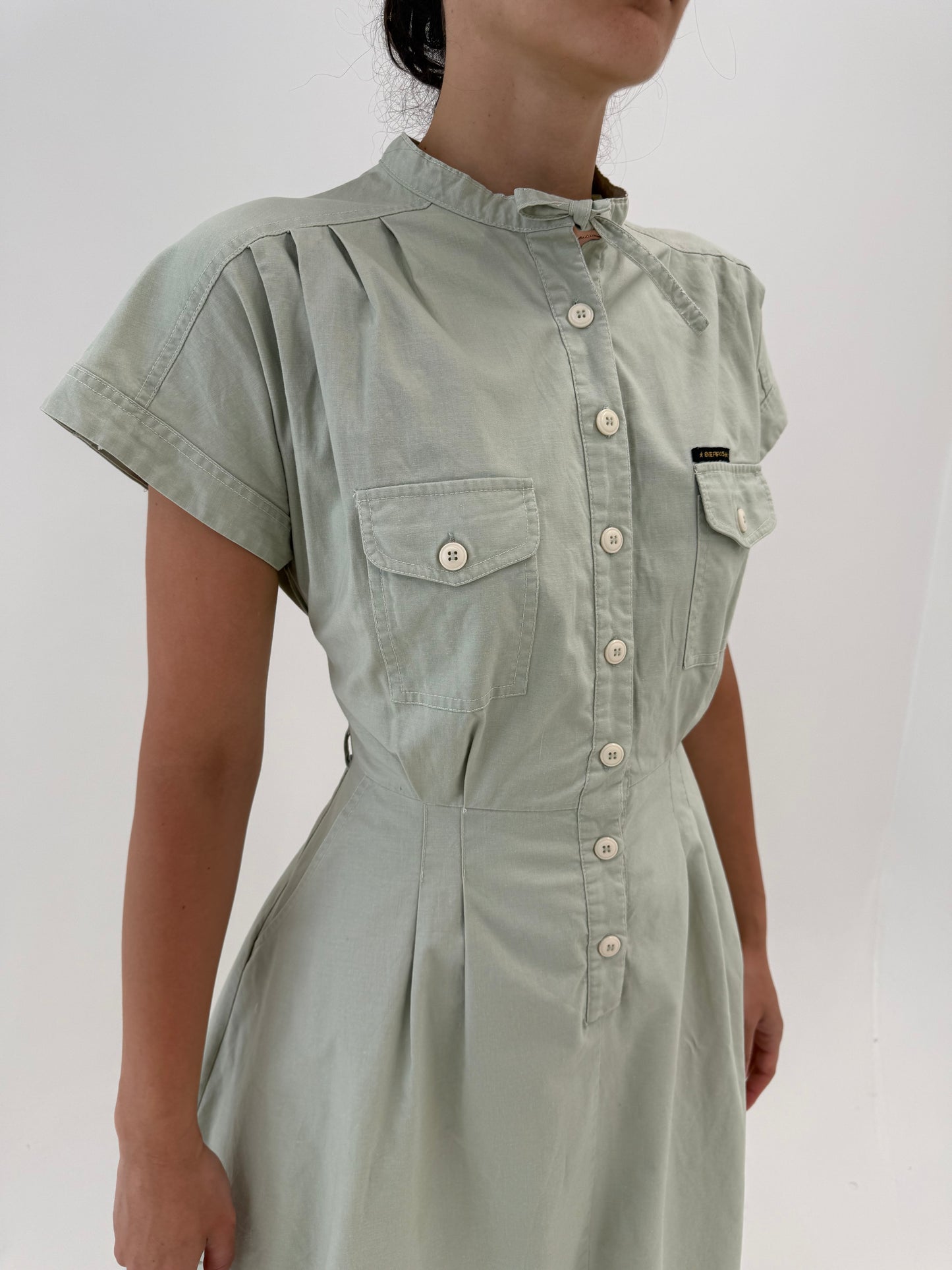 Rochie vintage maxi excepțională în croi retro modern din canvas de bumbac
