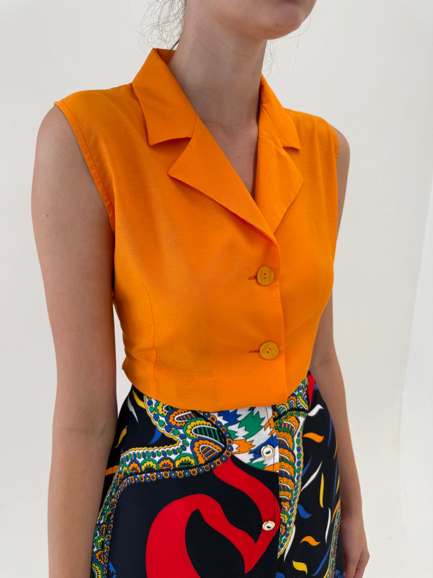 Cămașa orange vintage italiană în croi cambrat
