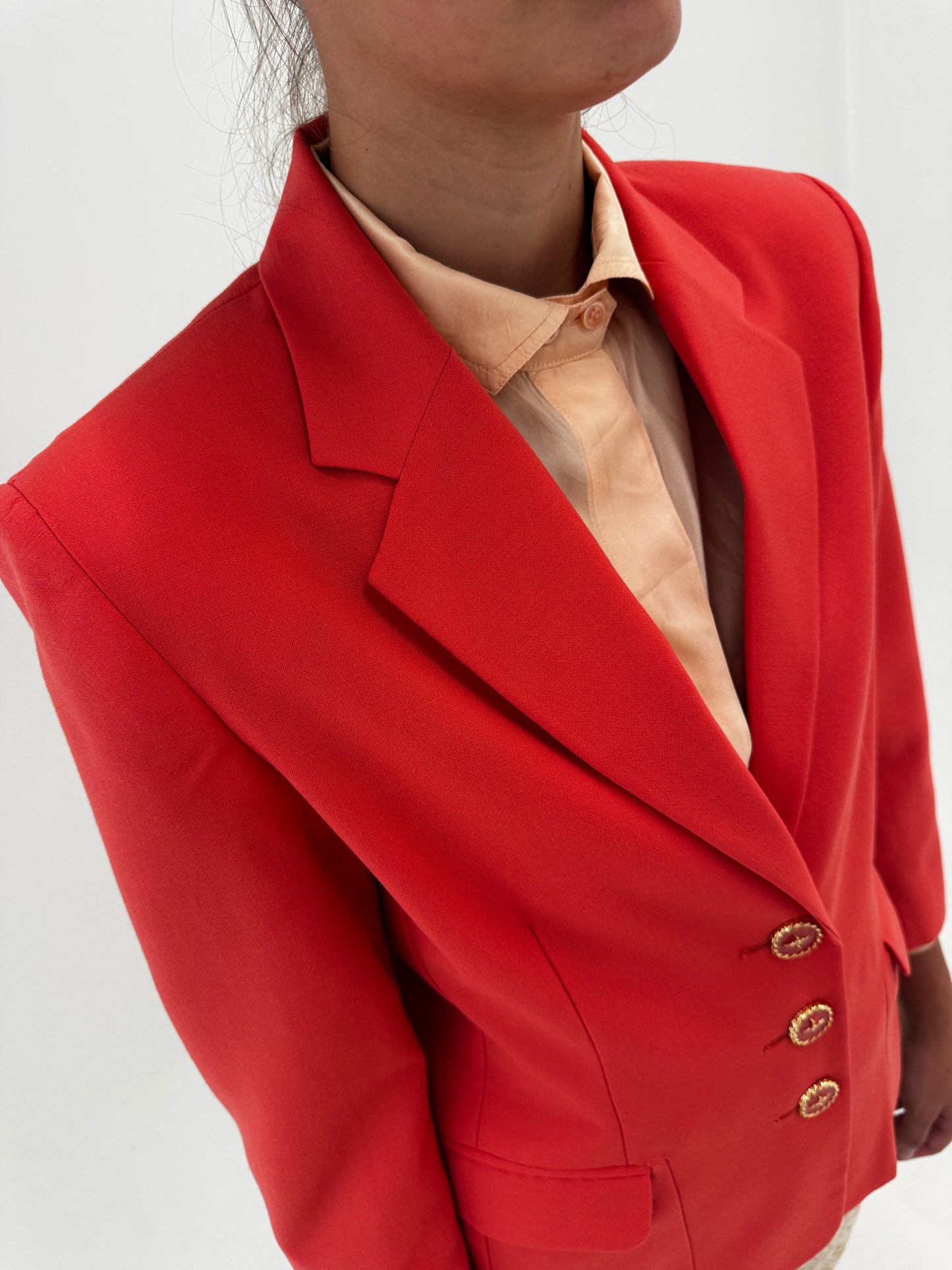 Sacou italian Salmon pink din lana extrafina subțire cambrat