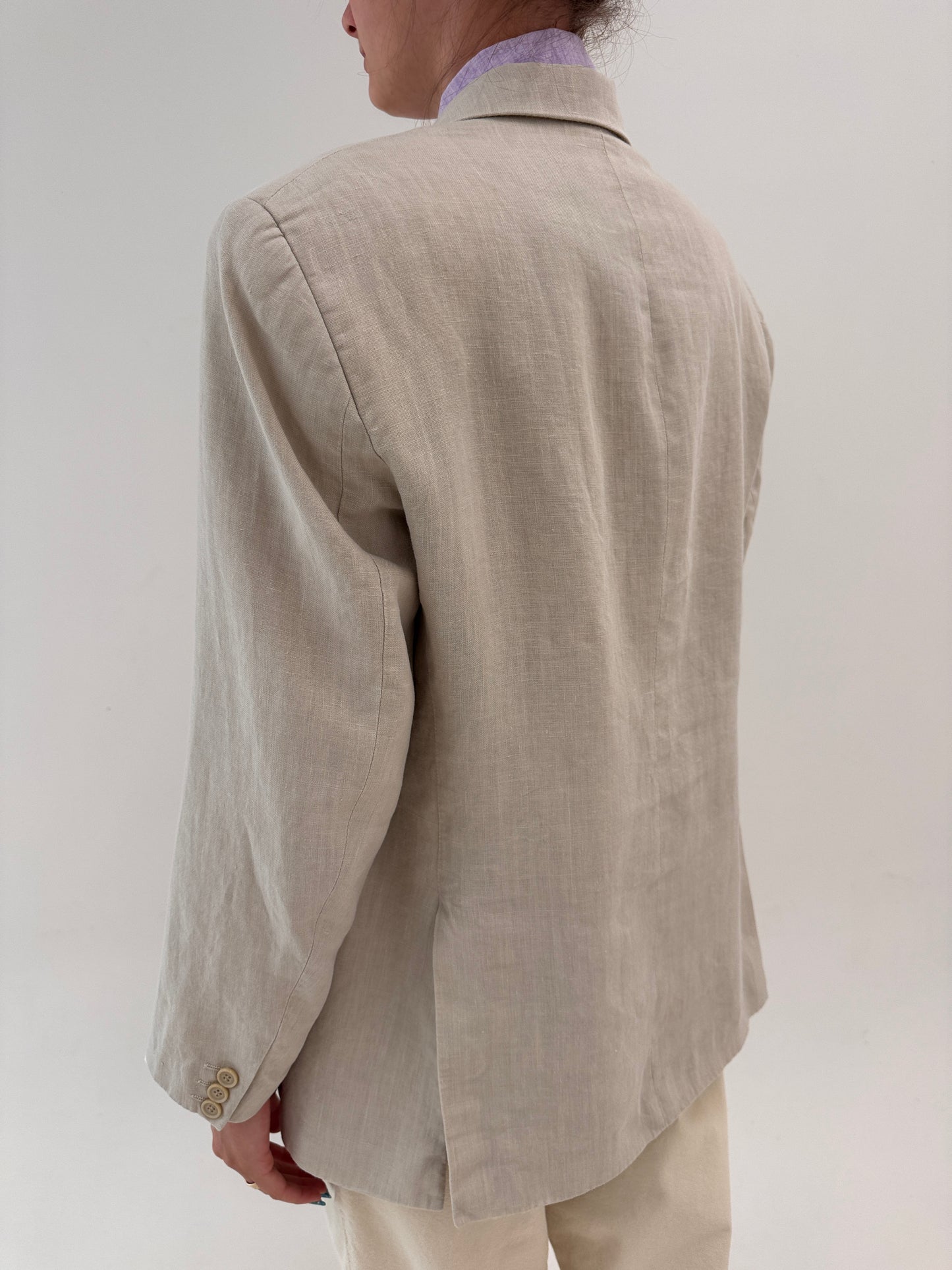 Sacou nude de brand premium italian sartorial în croi actual din panza de in