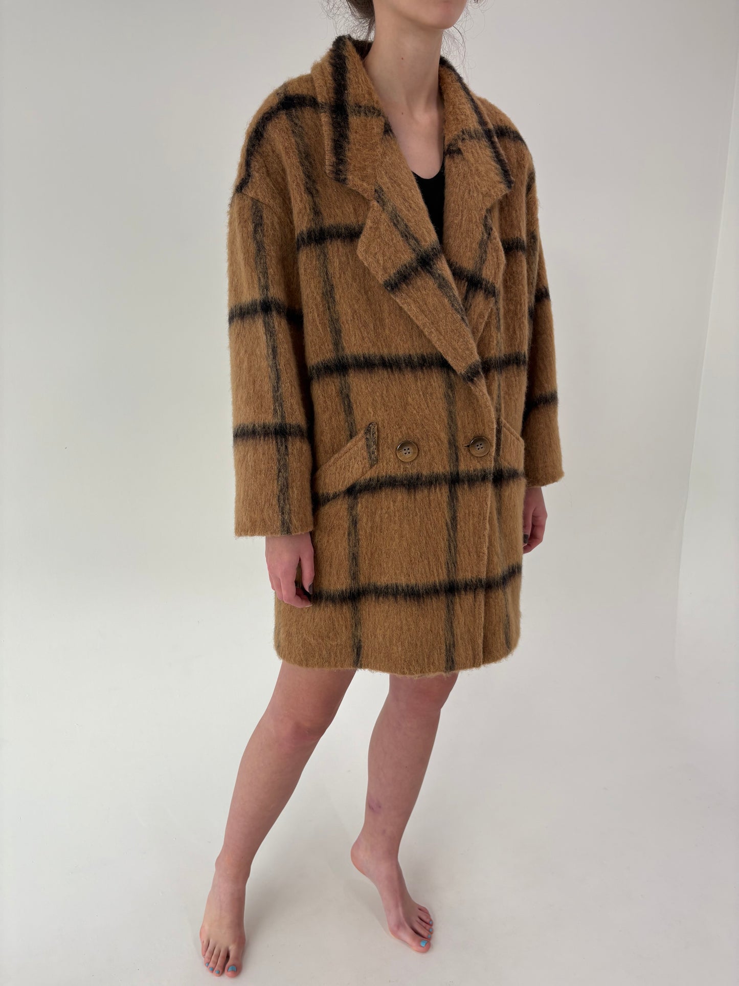 Palton camel italian din mohair si Lana cu închidere dublă