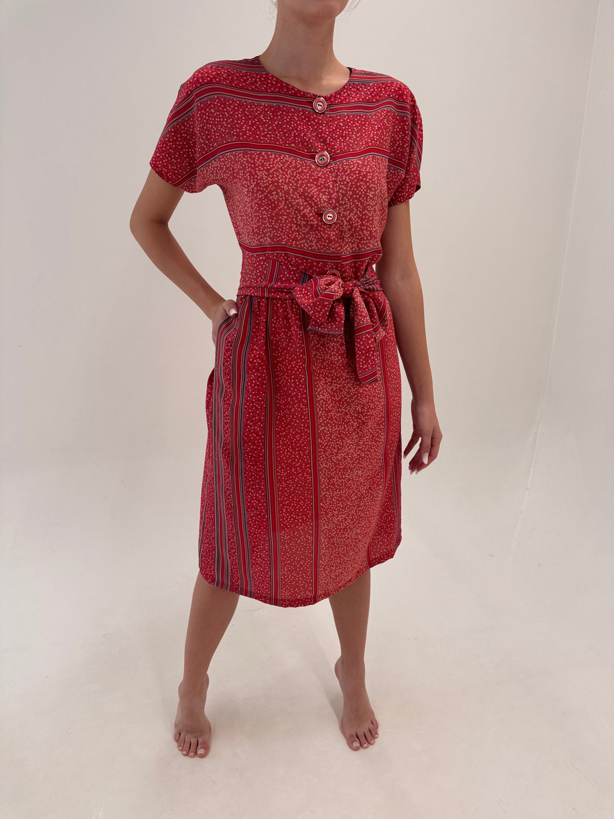 Rochie vintage italiană din mătase naturală cu talie ultra înaltă reglabilă