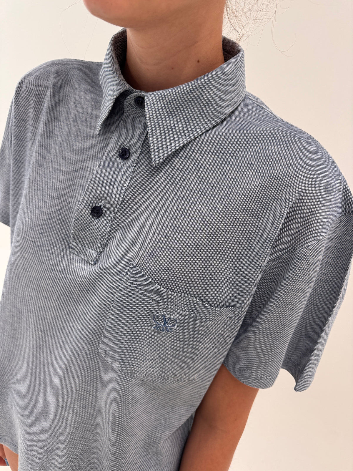 Tricou Valentino polo jeans blue din bumvca excepțional pique
