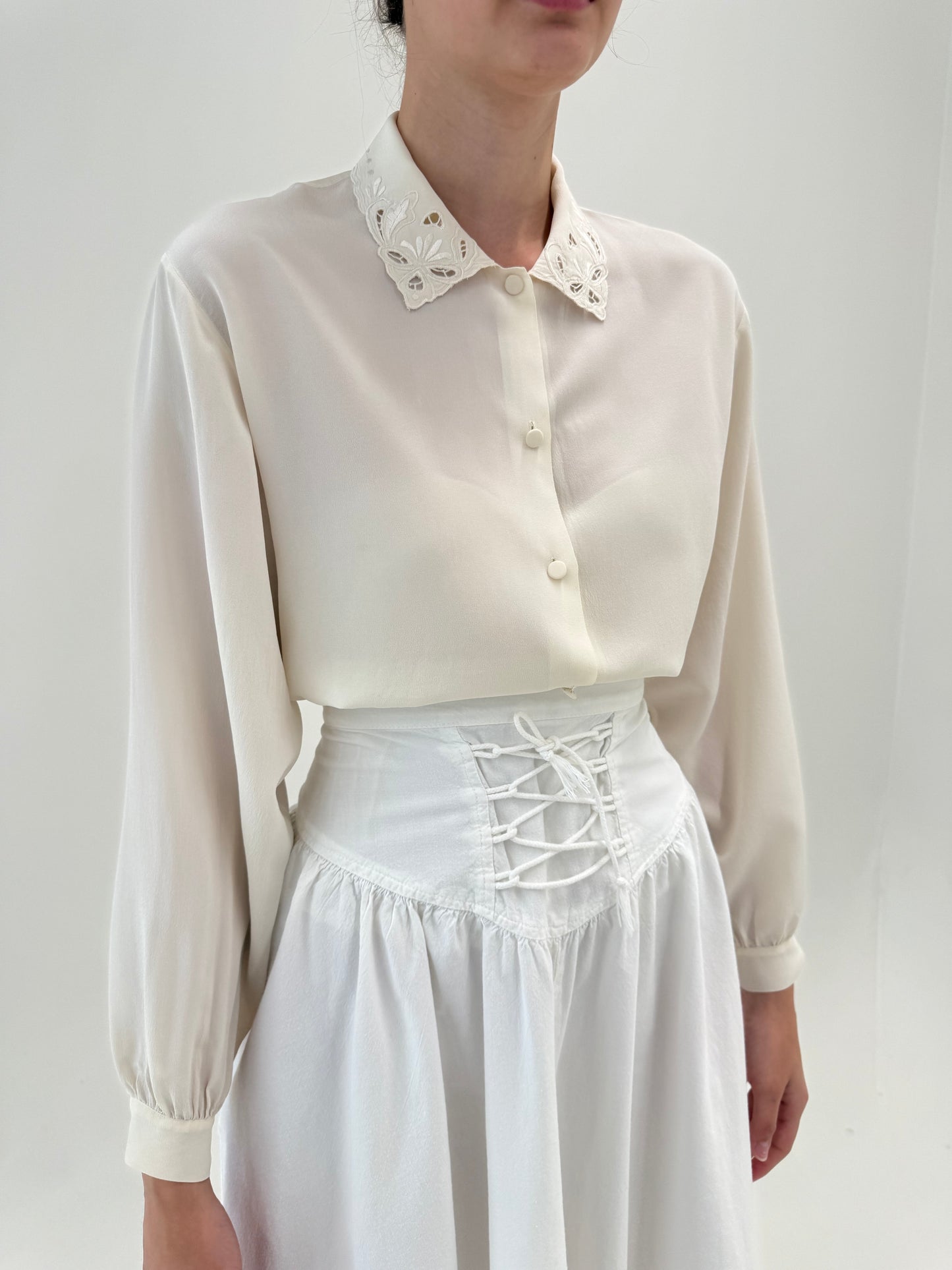 Cămașa vintage din mătase naturală butter white