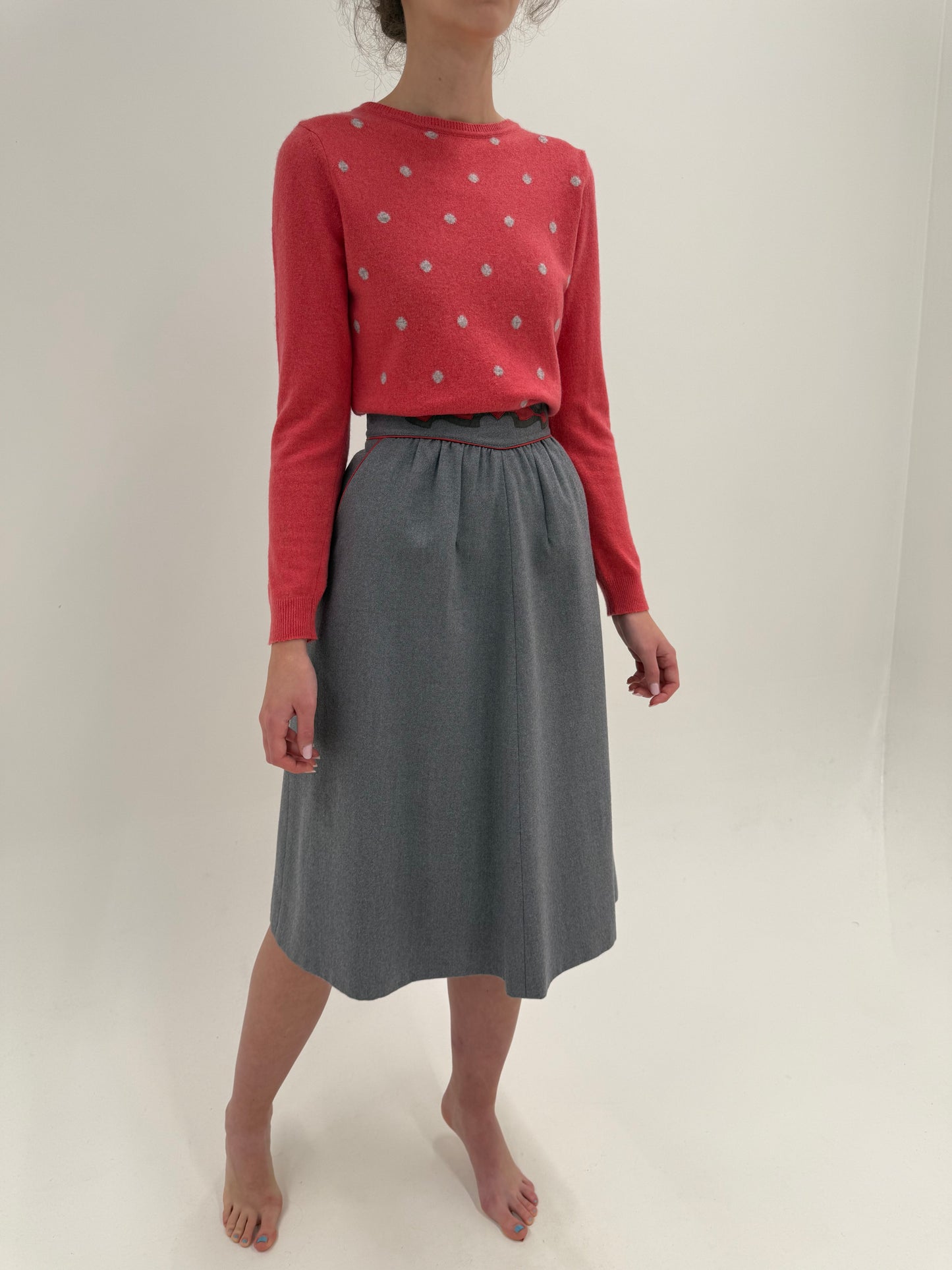 Fustă vintage din lana groasă super amplă cu talie ultra marcată înaltă