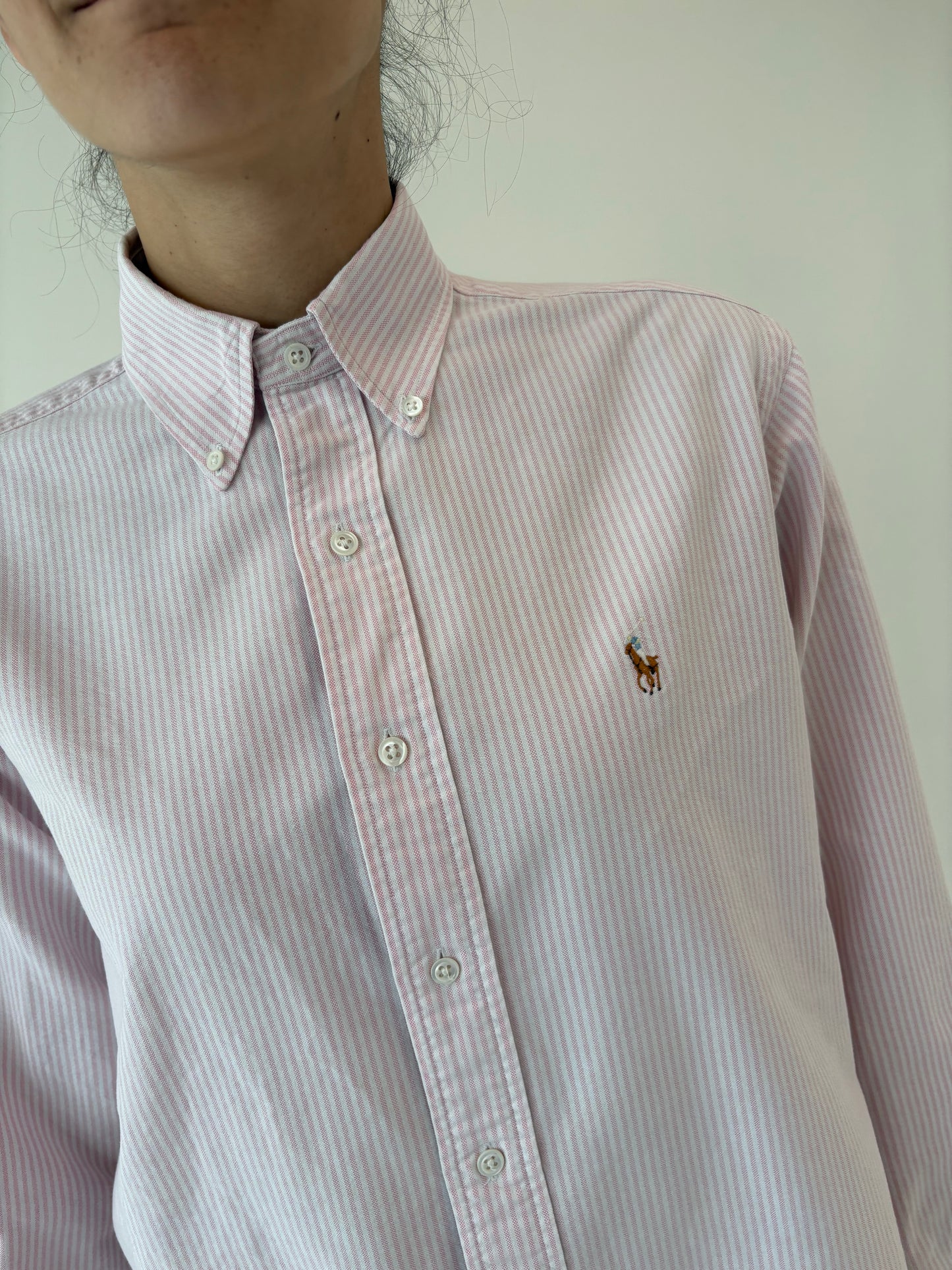 Cămașa Ralph Lauren petite cin poplin gros cu dungi powder Pink verticale