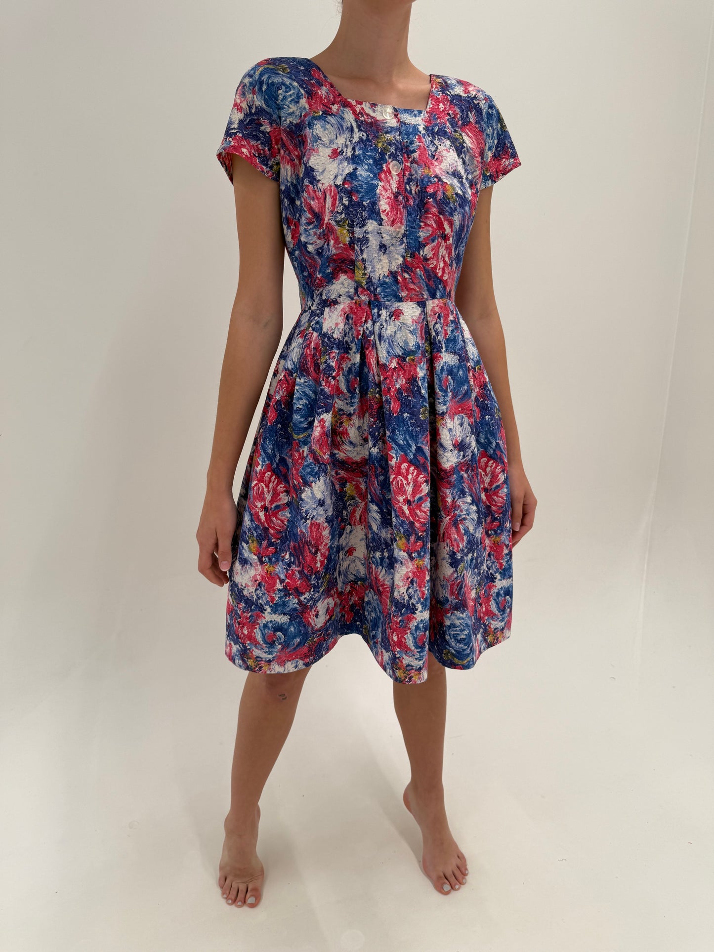 Rochie old vintage de colecție anii 50 din brocart de bumbac moale de vară de excepție