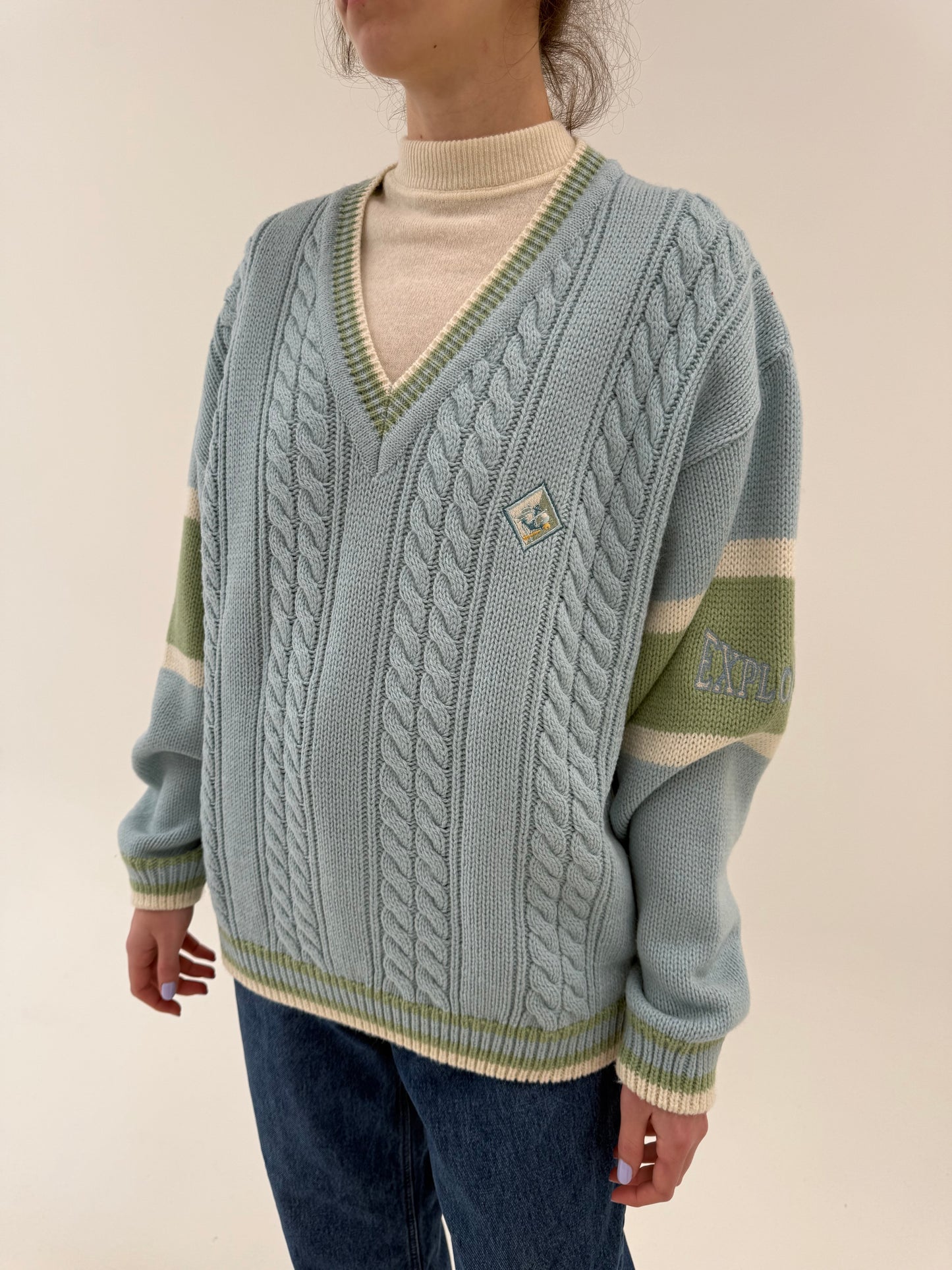 Pulover vintage italian gros în culori pudrate cricket sweater cu torsade