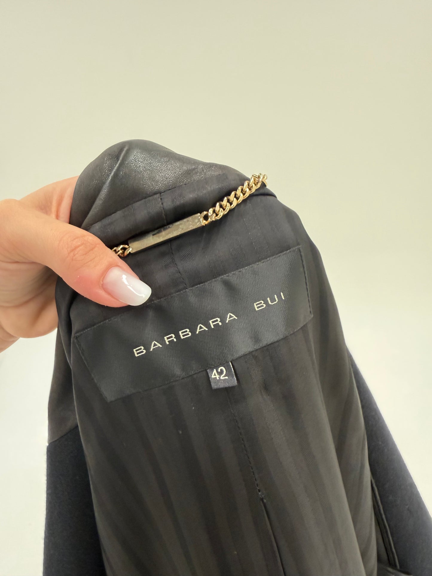 Sacou ultra luxury negru Barbara Bui cambrat din lana și cașmir cu piele naturală