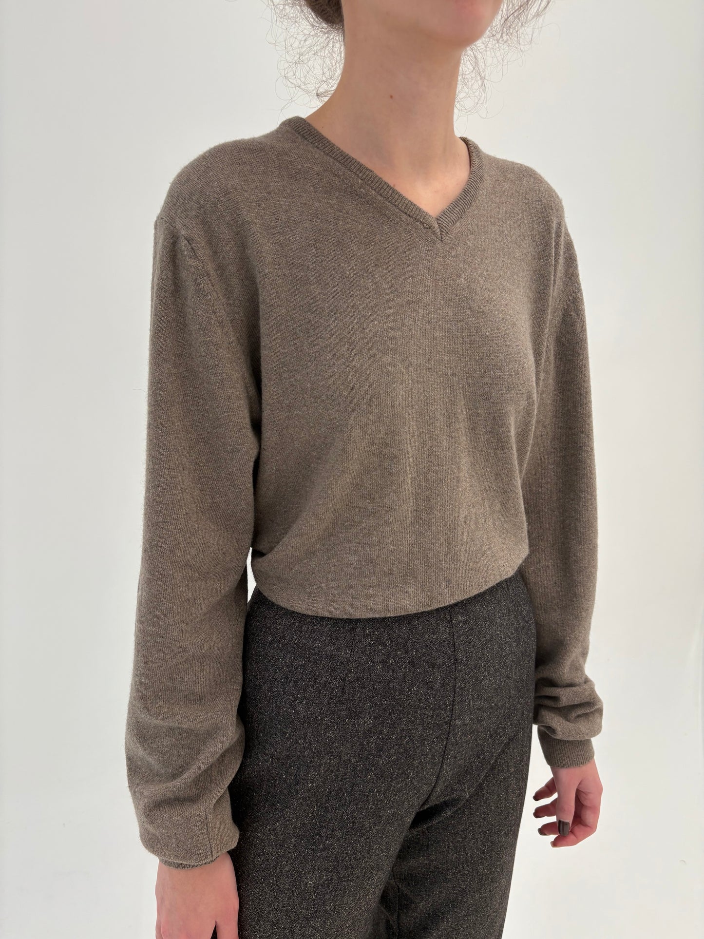 Pulover dark nude în anchior din lana merino extrafina de gramaj mare