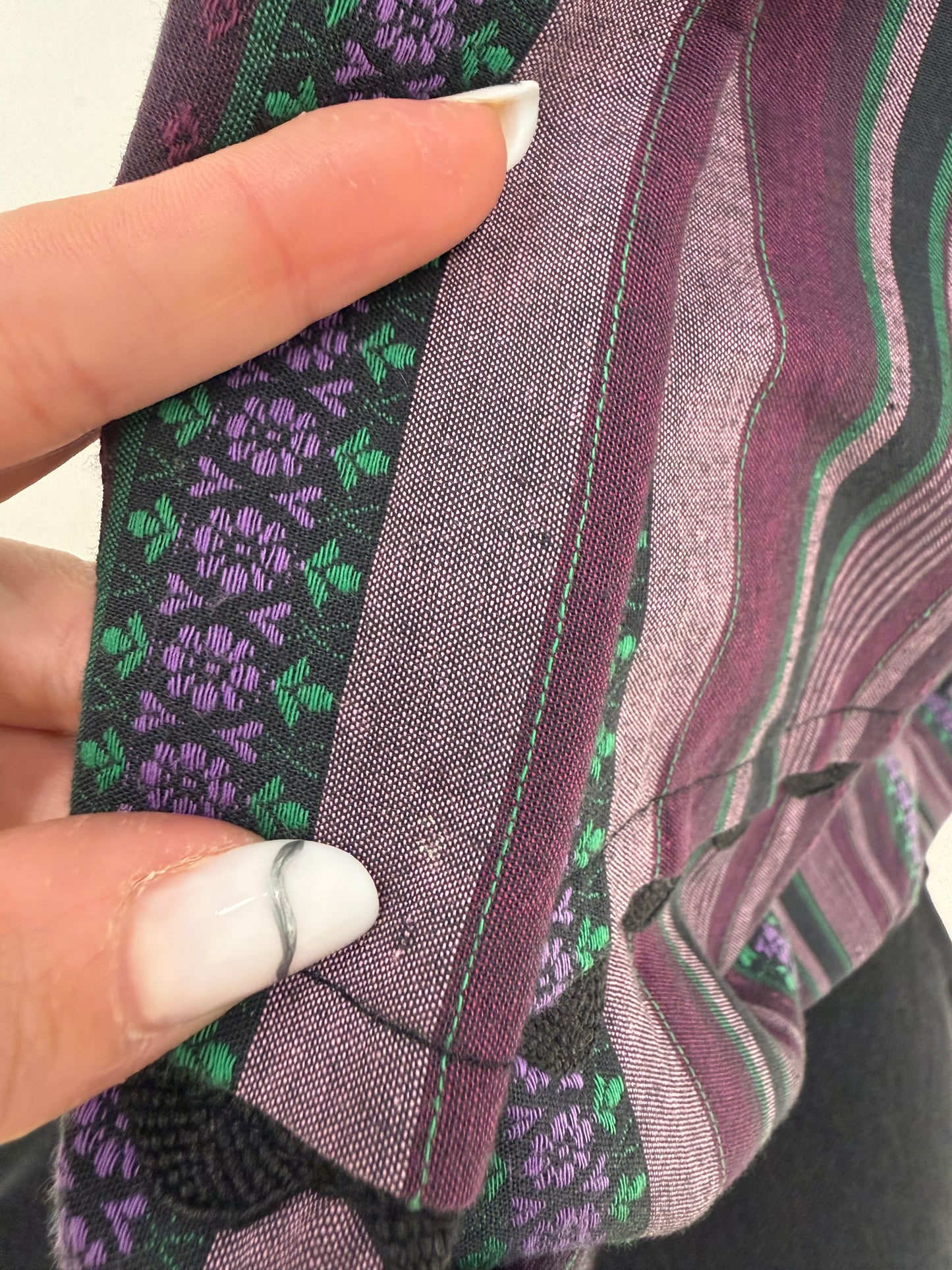 Fustă vintage în dungi și nuanțe dusty de mov din pânză de bumbac