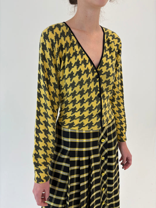 Cardigan italian din lana extrafina cu Angora și print pied de coq