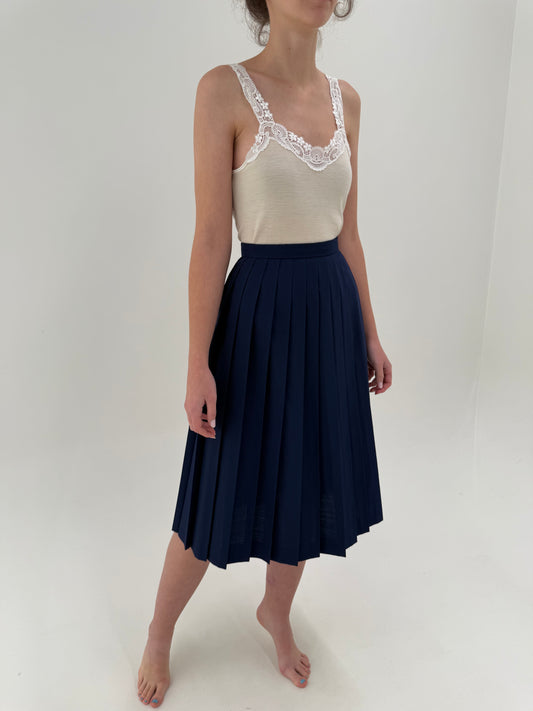 Fustă midi vintage plisată Navy blue din lana extrafina