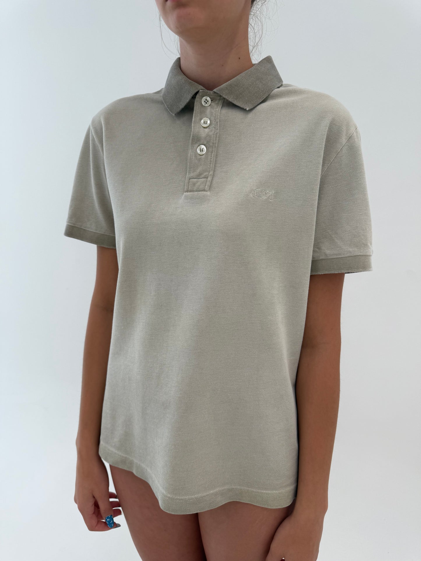 Top polo Armani sand nude din bumbac pique excepțional
