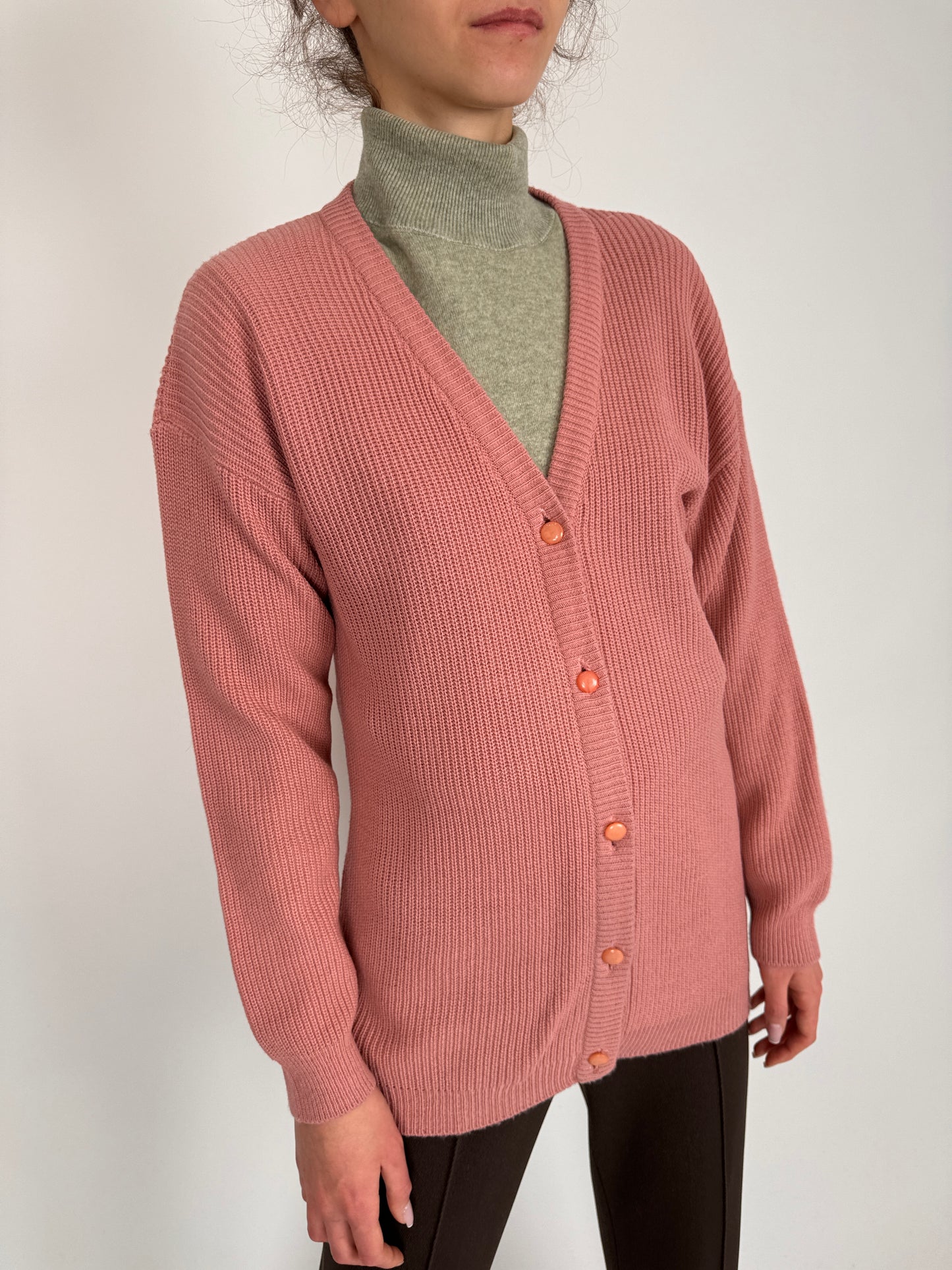 Cardigan peachy pink din mix de lana extafina ribbed