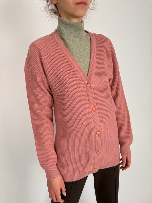 Cardigan peachy pink din mix de lana extafina ribbed