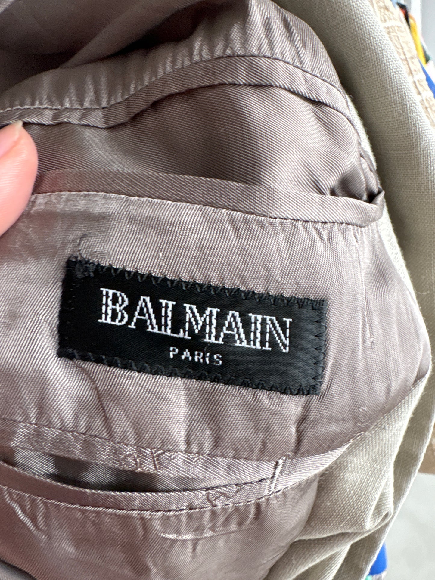Sacou Balmain oversized cu mânecă scurtă warm gray din in în croi actual