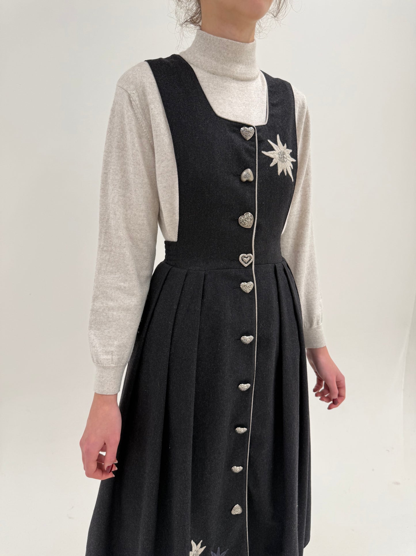 Rochie vintage maxi cu buzunare și talie ultra înaltă din lana groasă