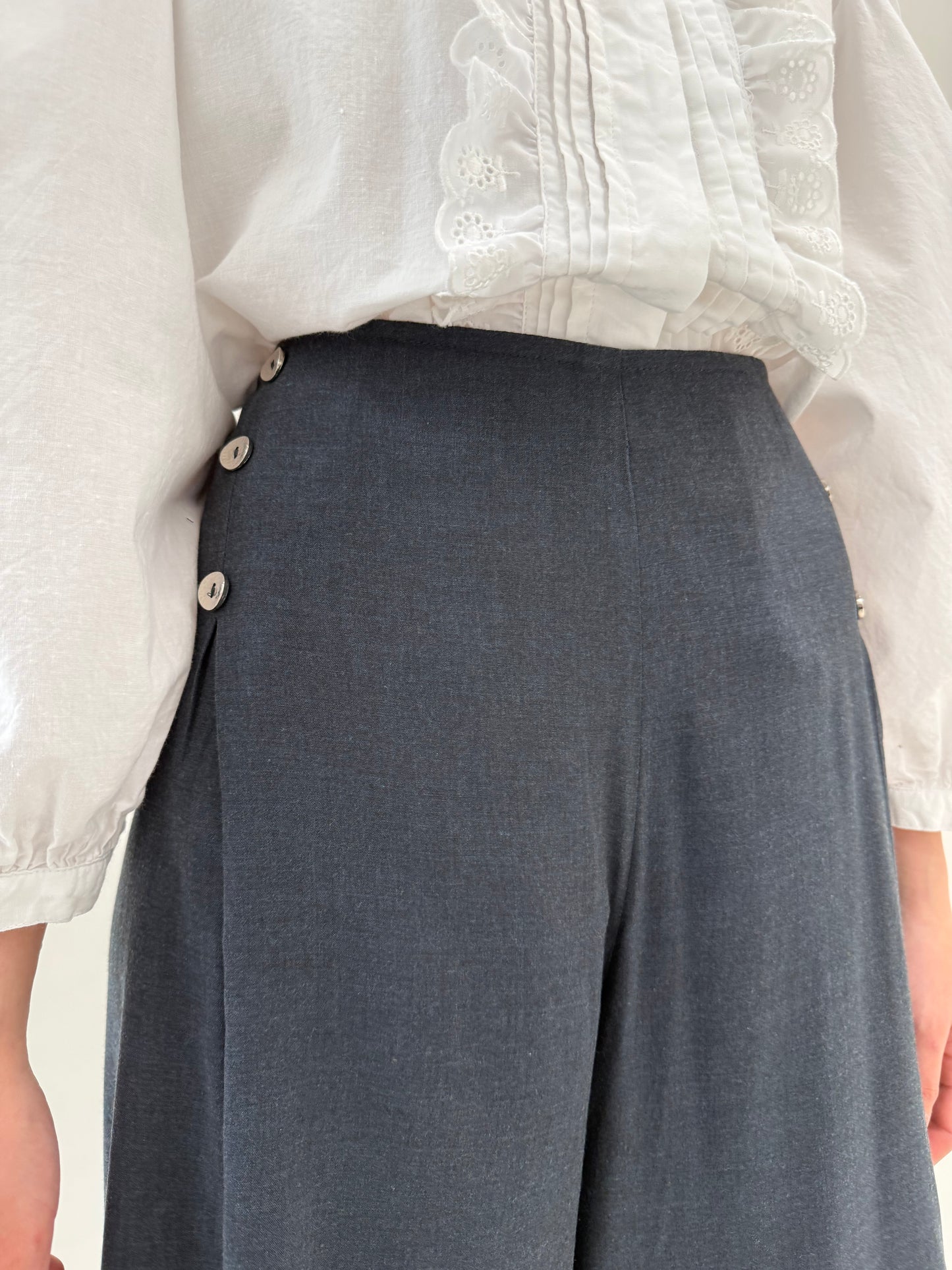 Culottes premium italienești gri melanj cu talie ultra înaltă din panzica
