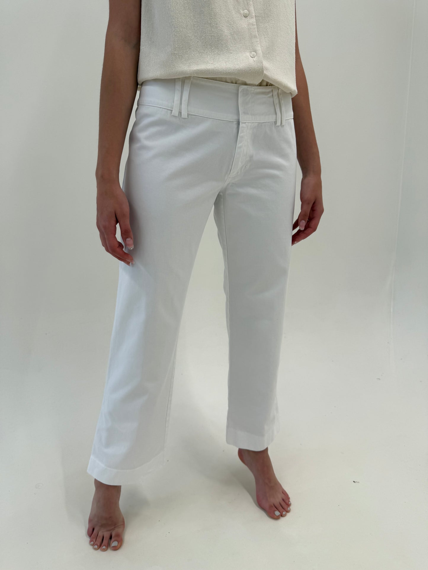 Pantaloni Max Mara off white apre palazzo din bumbac structurat