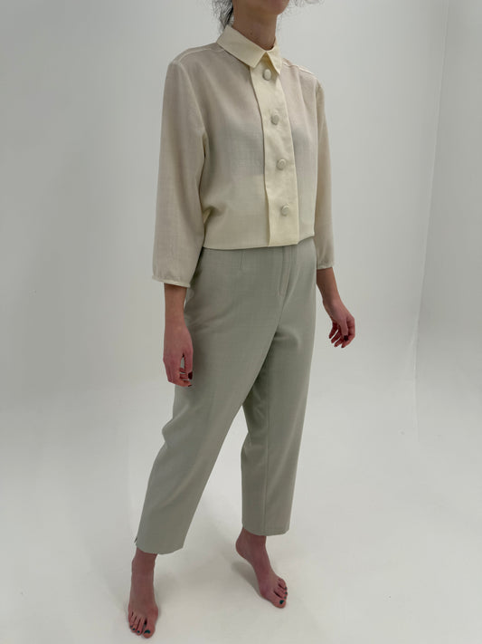 Pantaloni țigaretă light warm gray din lana extrafina cu talie ultra înaltă