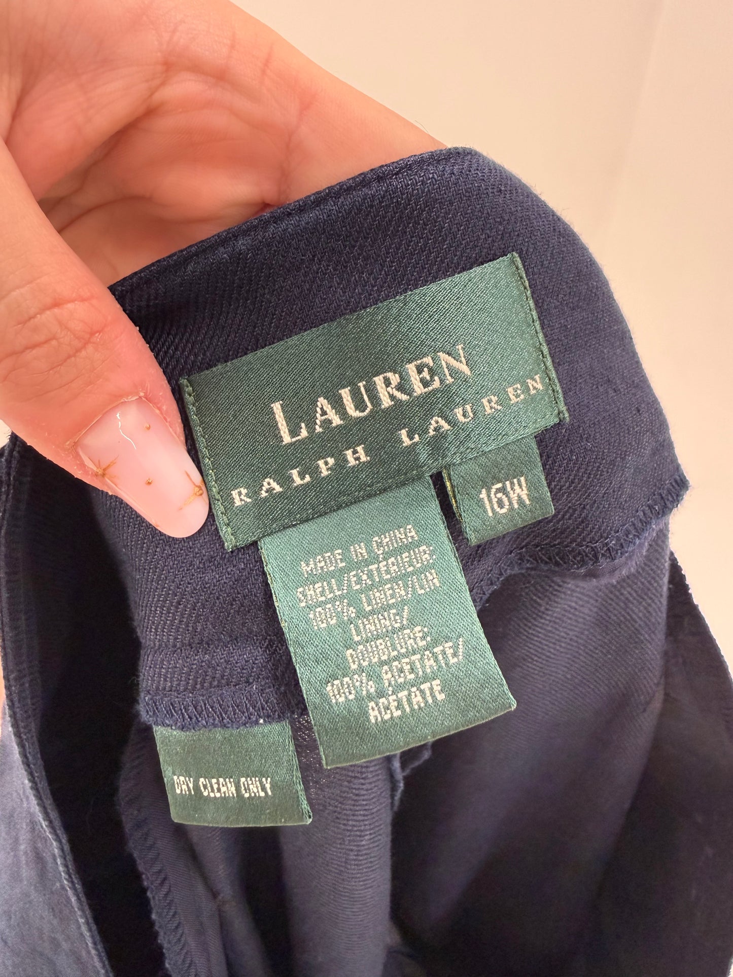 Pantaloni Navy Ralph Lauren din pânză de in