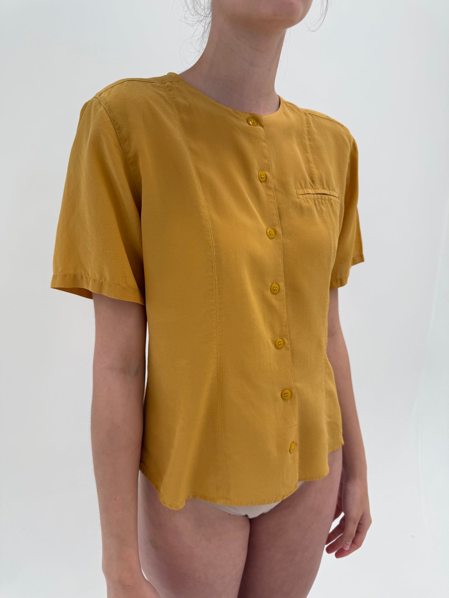 Cămașa cambrata din mătase matahală mustard yellow