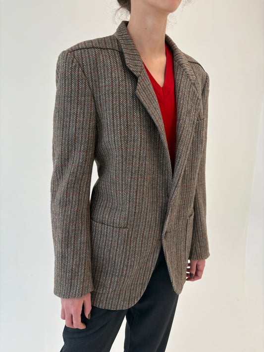 Sacou vintage luxury italian din tweed gros de lana, alpaka și mătase naturală