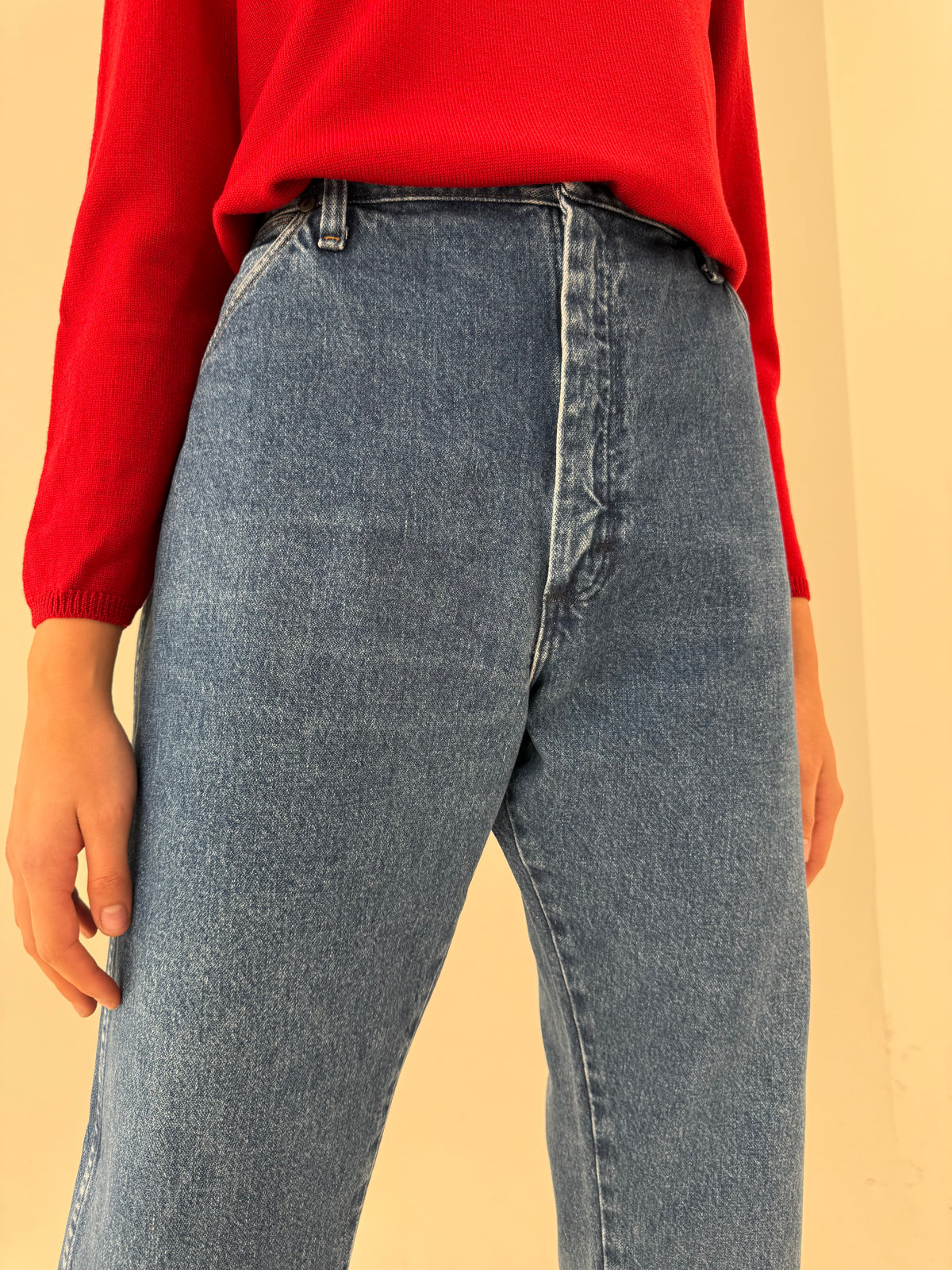 Jeans vintage premium tall classic wash and fit din bumbac gros cu talie ultra înaltă