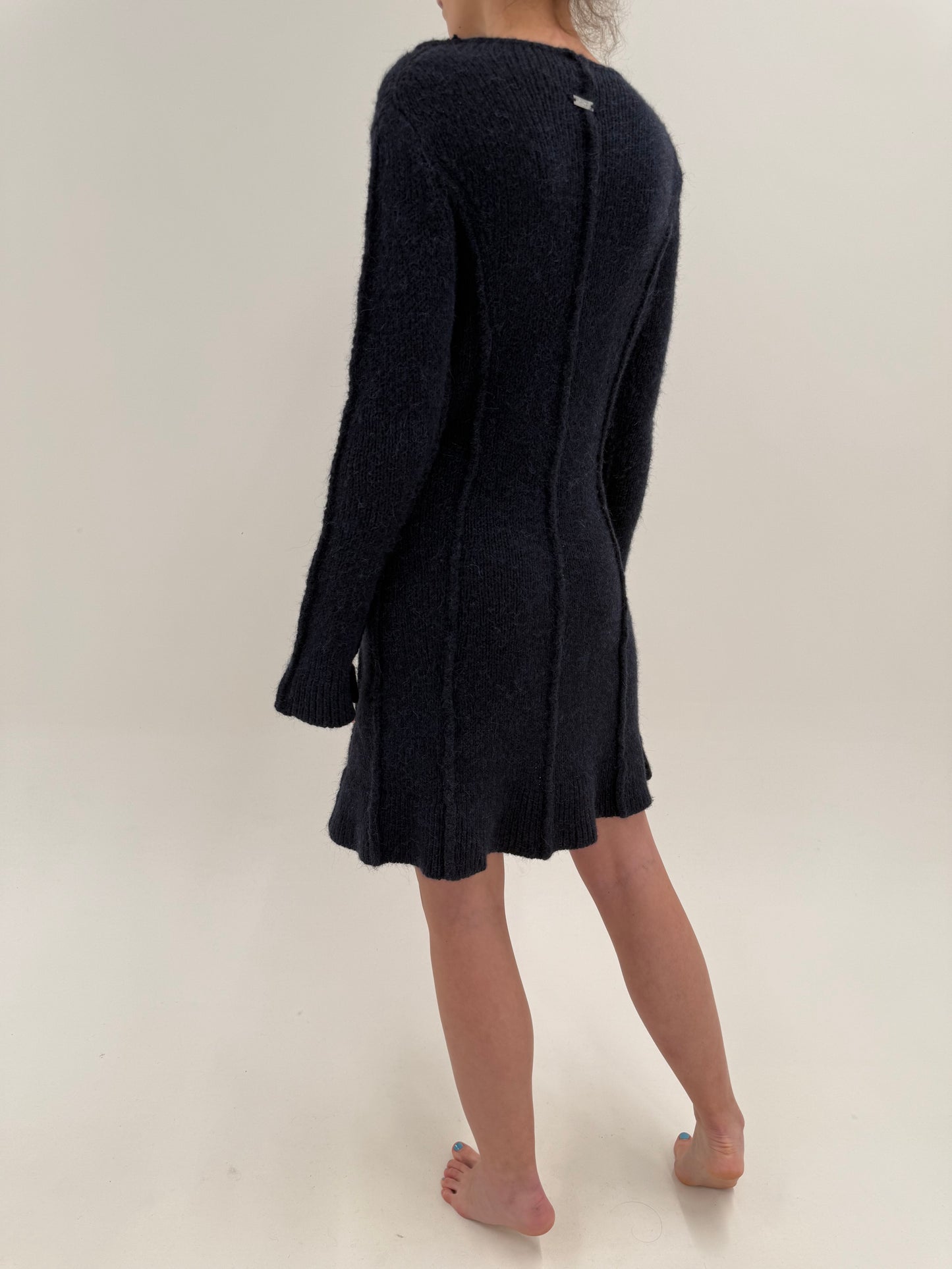 Cardigan lung / rochie cambrata din lana și baby mohair cu închidere dublă