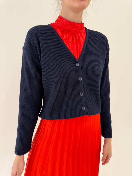 Cardigan din bumbac premium Navy blue în croi oversized