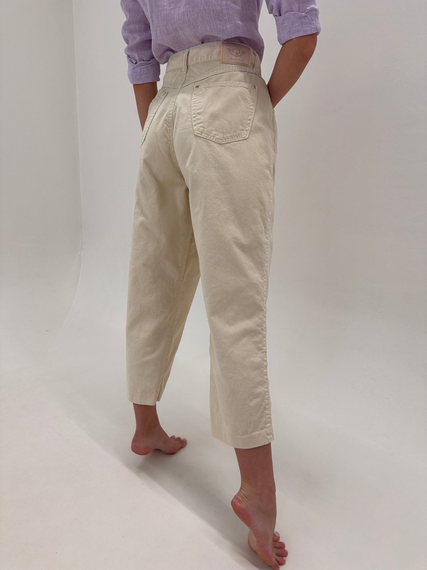 Jeans mom fit camel de vară din bumbac ultra confort petite cu talie ultra înaltă
