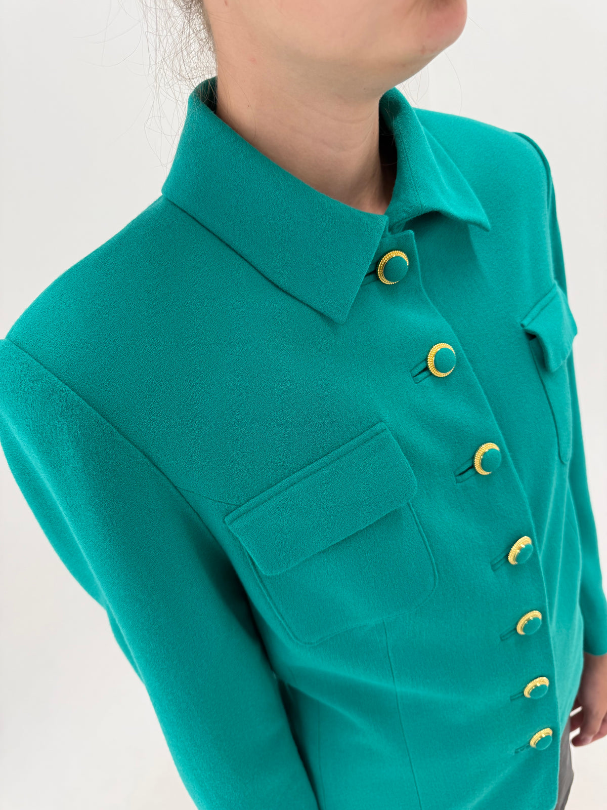 Sacou vintage emerald green excepțional din lana extrafina twill