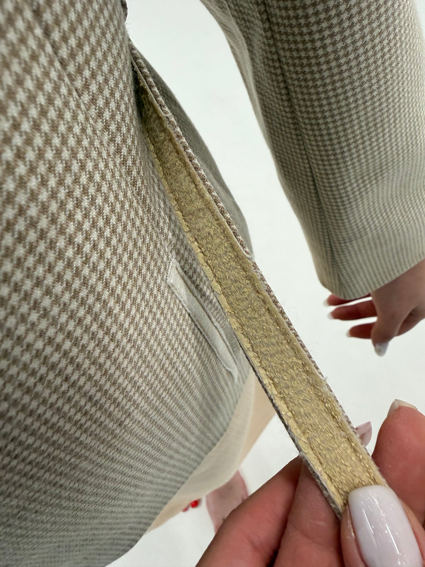 Jacheta vintage luxury Delmod pied de coq camel și ivoire cu talie marcată