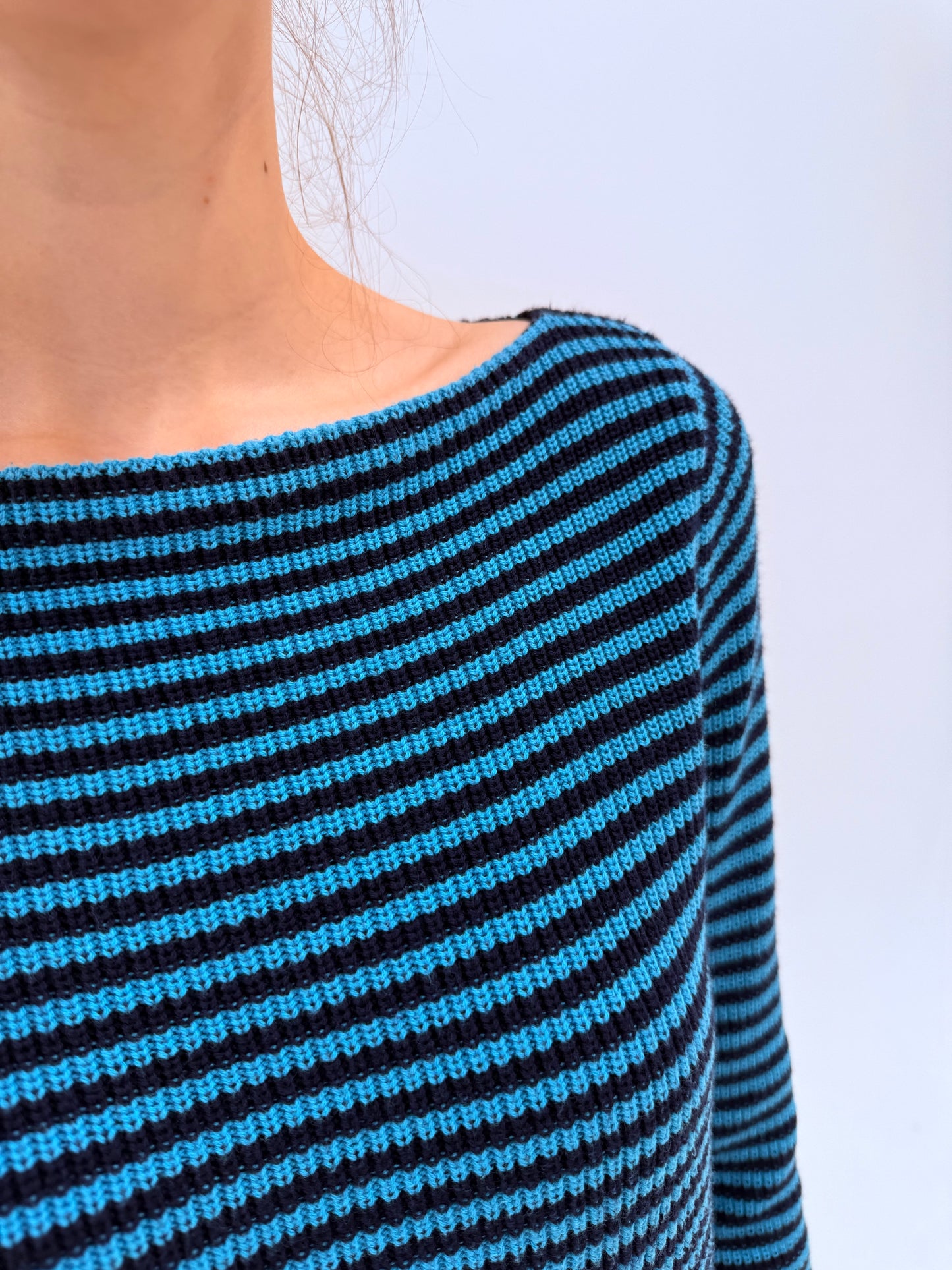 Soft knit Ralph Lauren din bumbac în dungi cu decolteu bărcuță