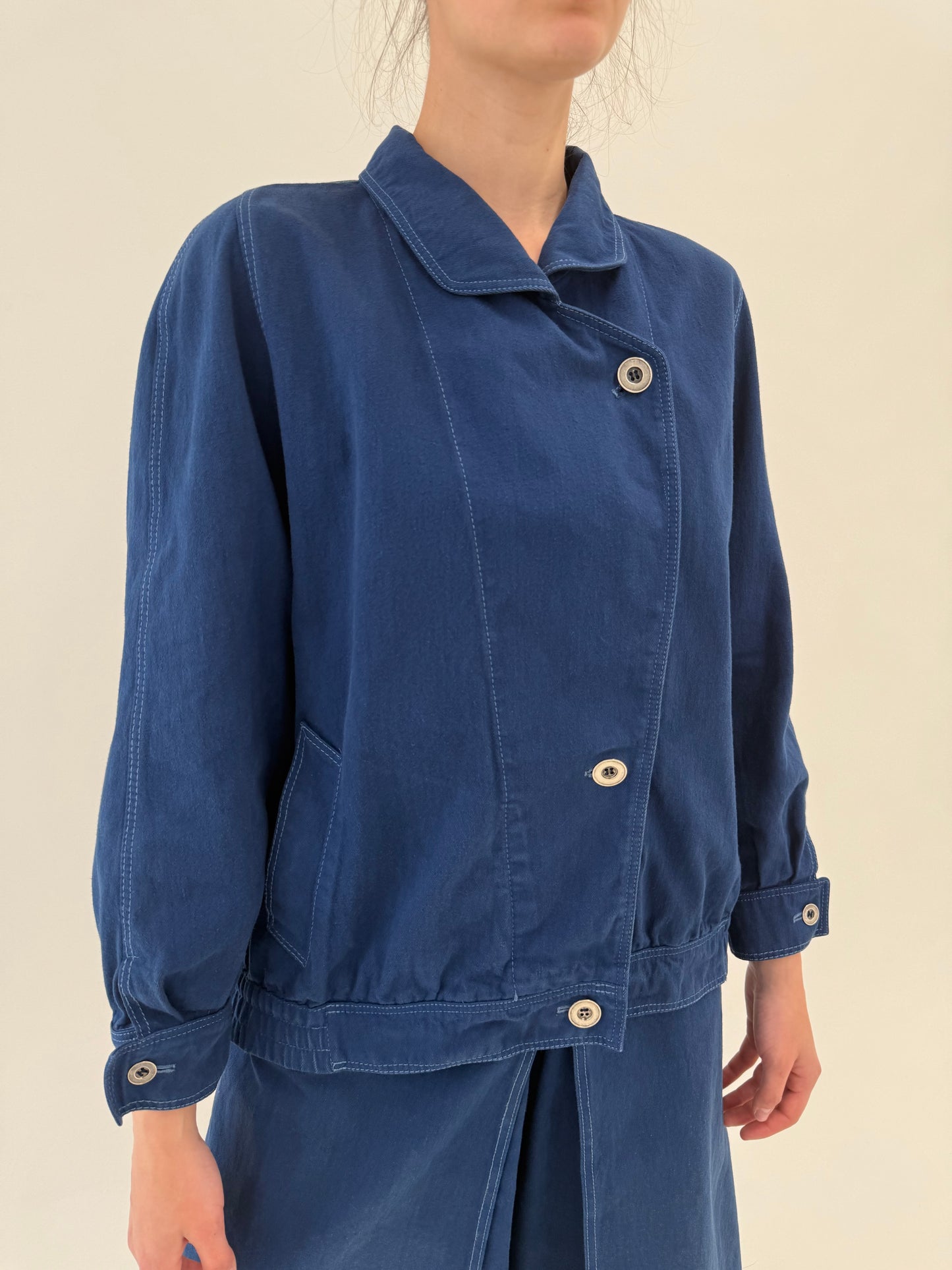 Set vintage luxury Delmod din jeans indigo wash cu fustă pantaloni midi