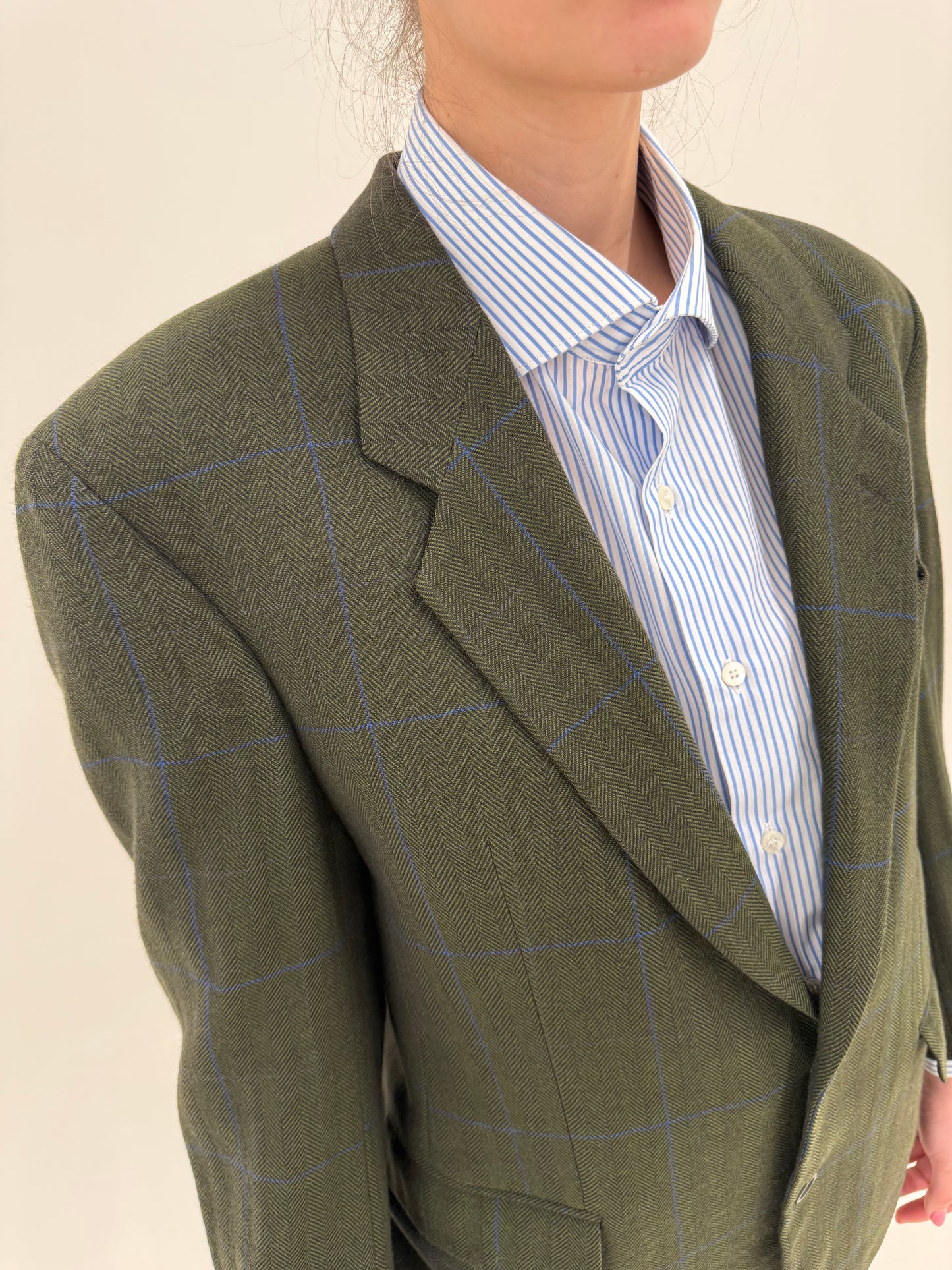 Sacou Hugo Boss petite dark green Chevron și carouri din stofita de lana și cașmir