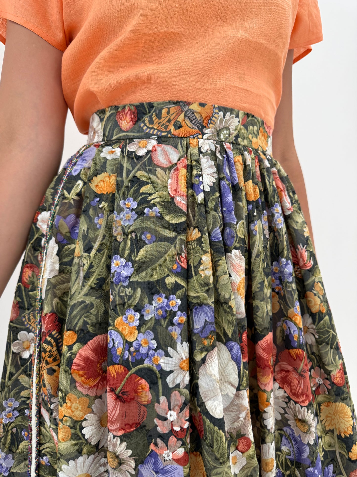 Fustă vintage maxi cu print superb din panza de bumbac premium