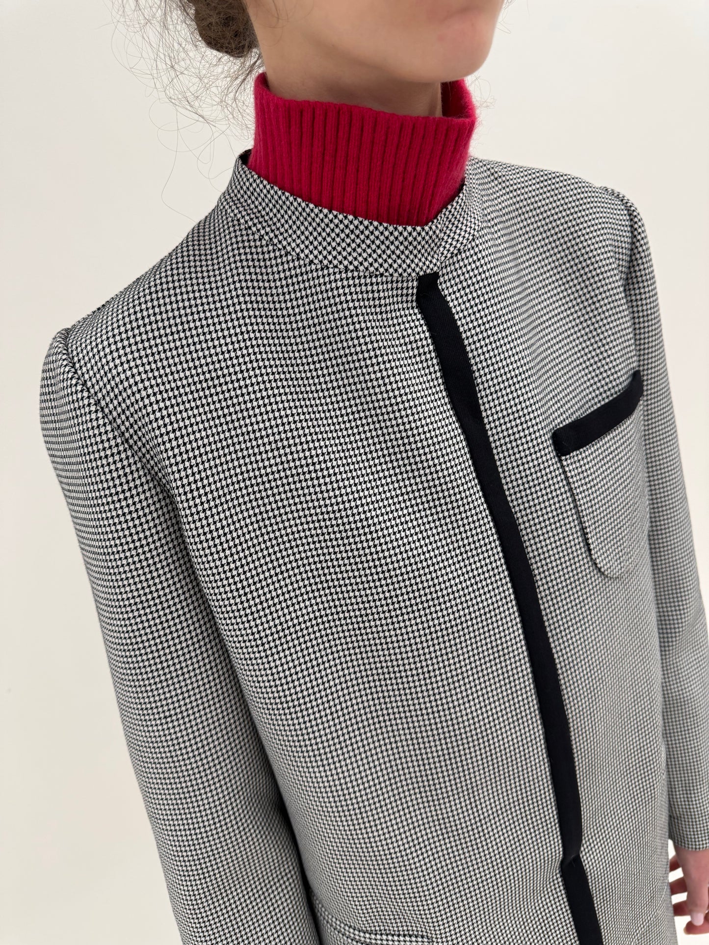 Deux piece old vintage early 80s în croi boxy retro modern houndstooth