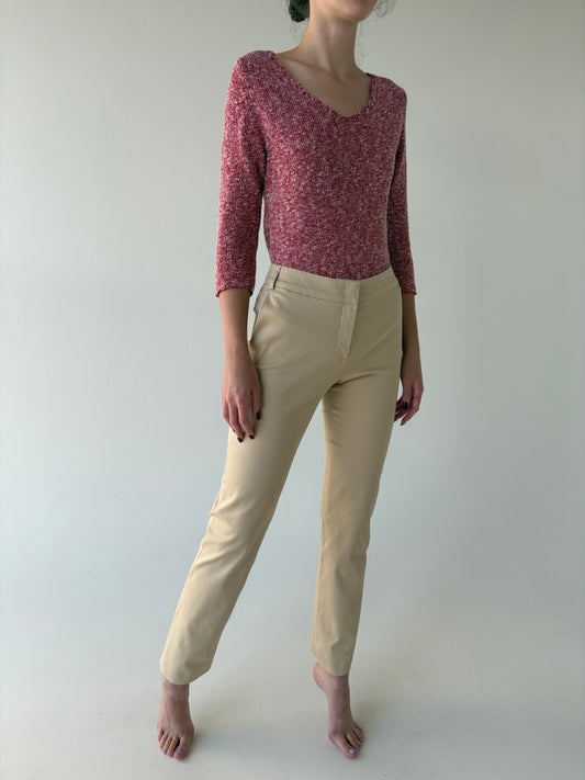 Pantaloni camel Escada modelatori foarte ușor satinați