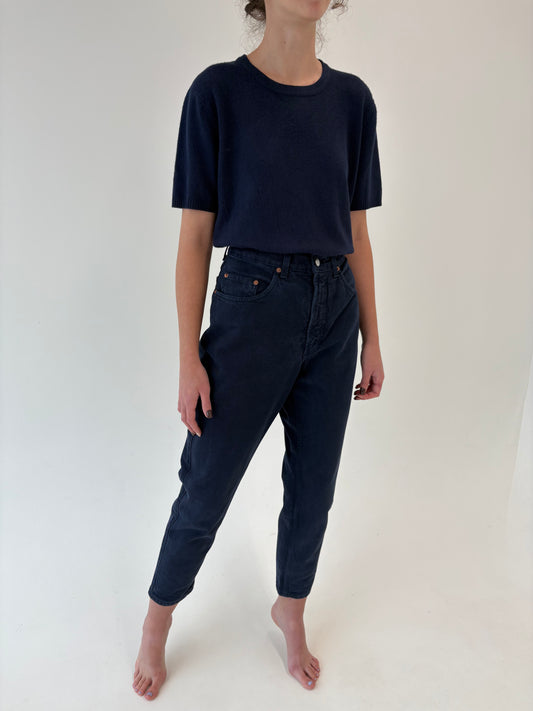Jeans vintage premium indigo wash cu talie ultra înaltă mom fit