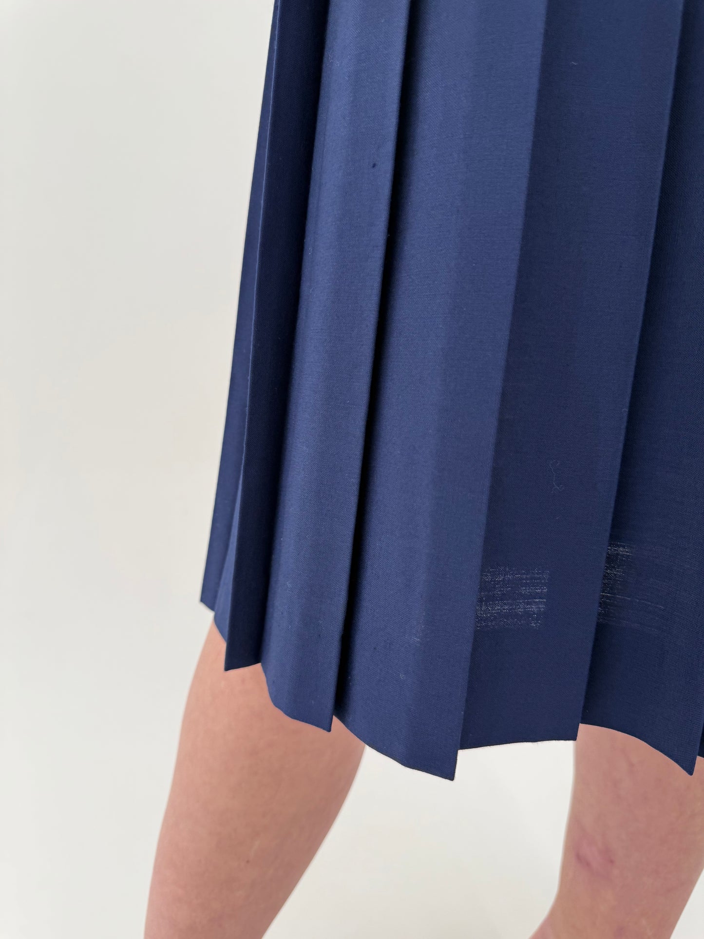 Fustă midi vintage plisată Navy blue din lana extrafina