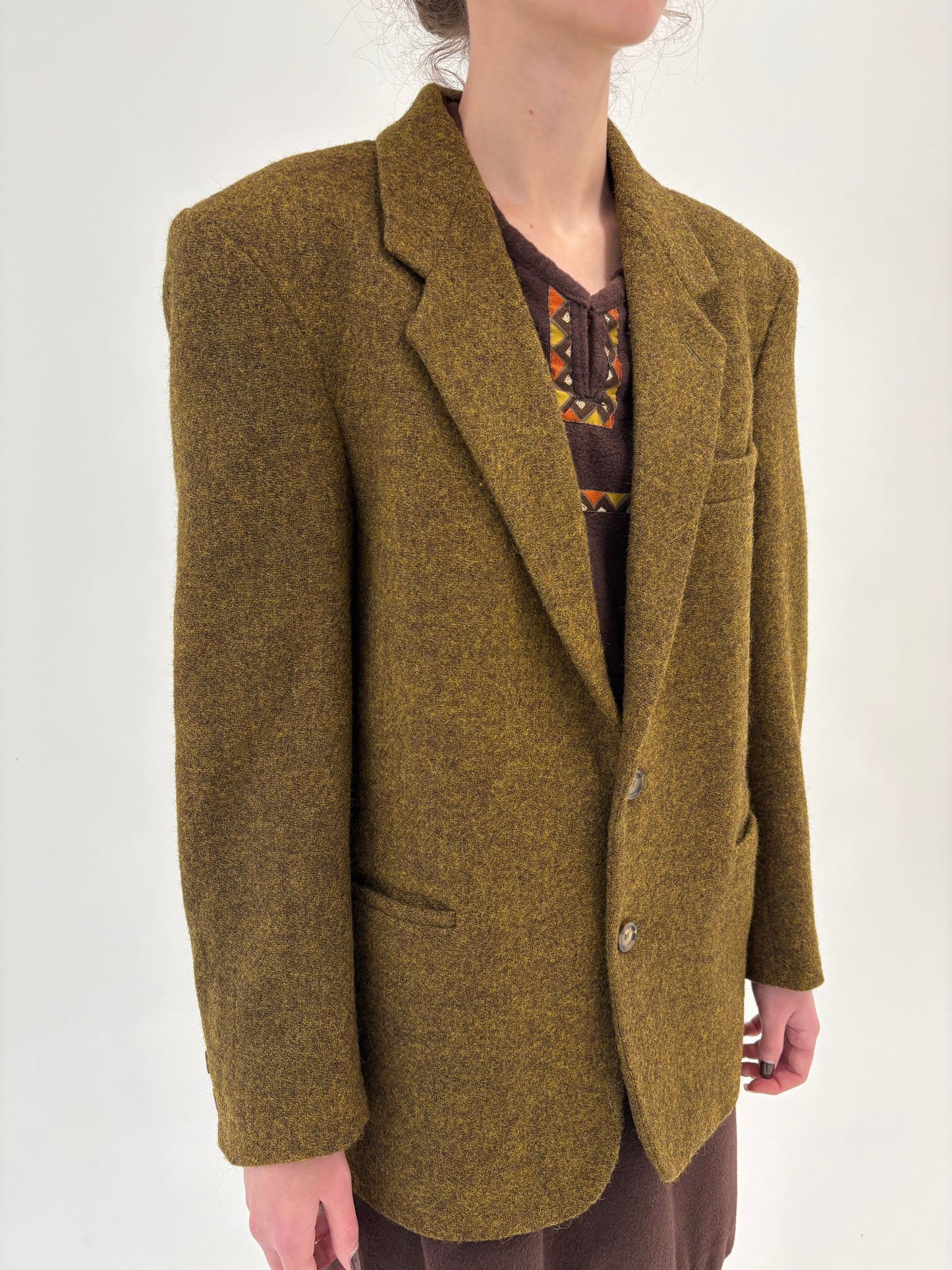 Sacou high end italian din tweed de lana mustard green