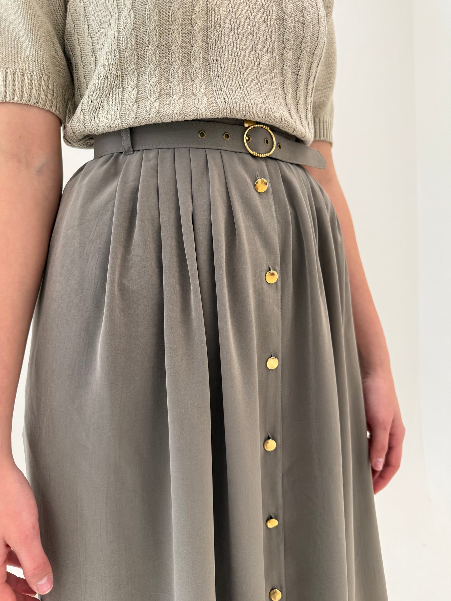 Fustă vintage Sage green cu curea proprie și talie ultra înaltă