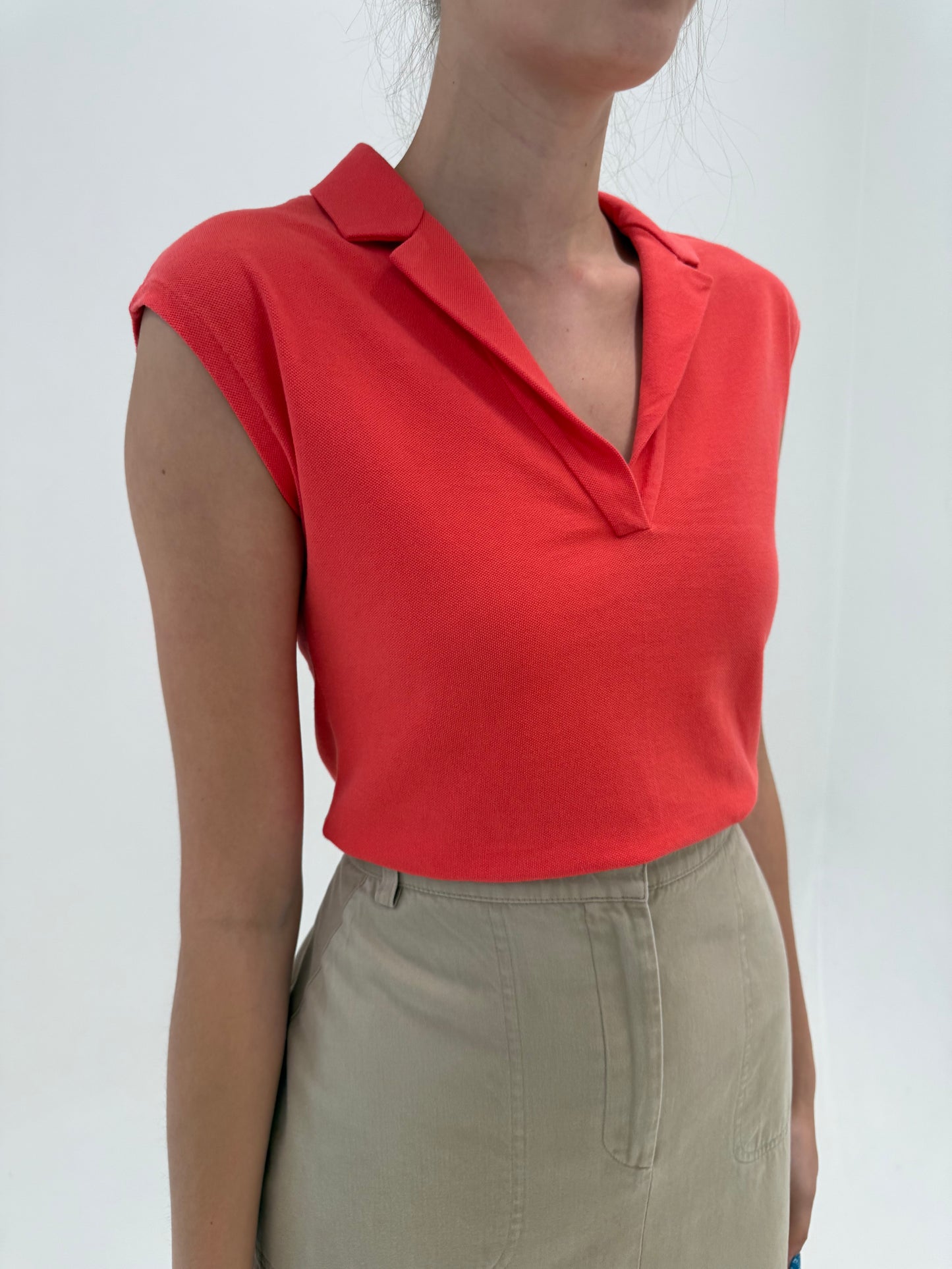 Top vintage Fendi polo coral red din bumbac de gramaj mare ultra confort