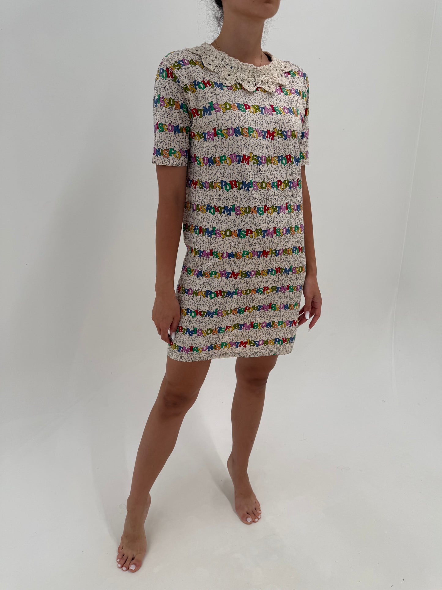 Rochie vintage Missoni cu influențe casual cu guler macrame din bumbac