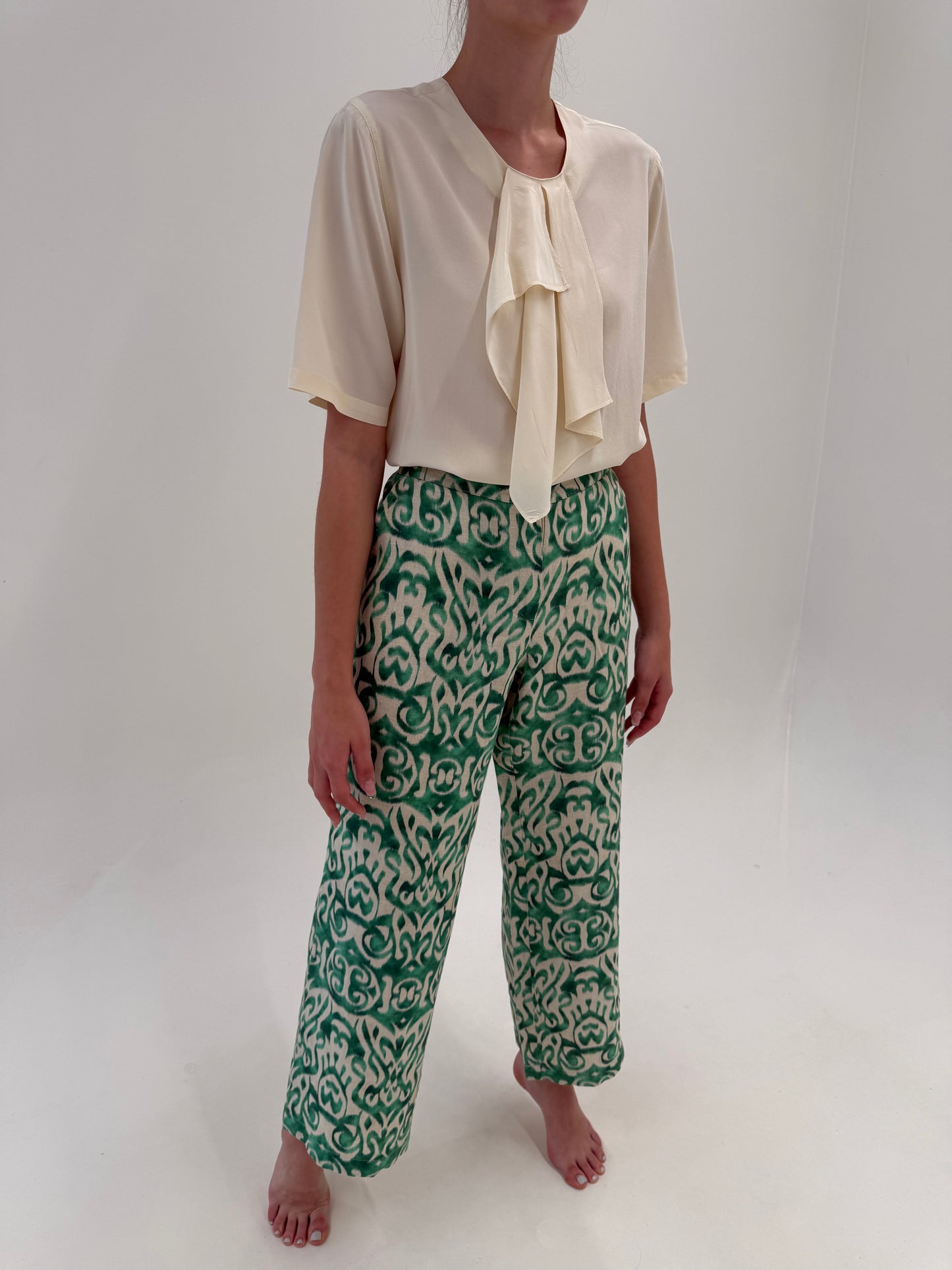 Pantaloni luxury Luisa Spagnoli palazzo din in camel cu print