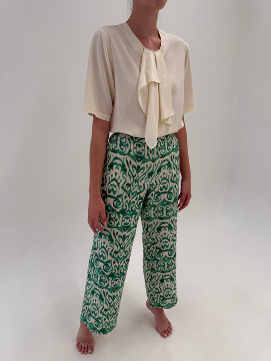 Pantaloni luxury Luisa Spagnoli palazzo din in camel cu print